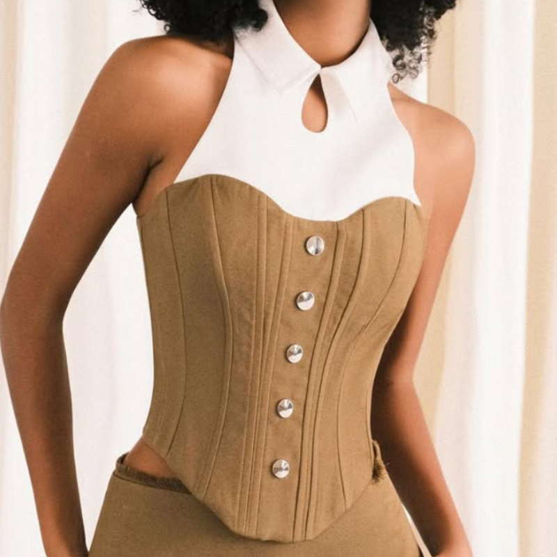 Autumn Luxe: The Halter Collared Button-Front Corset Top