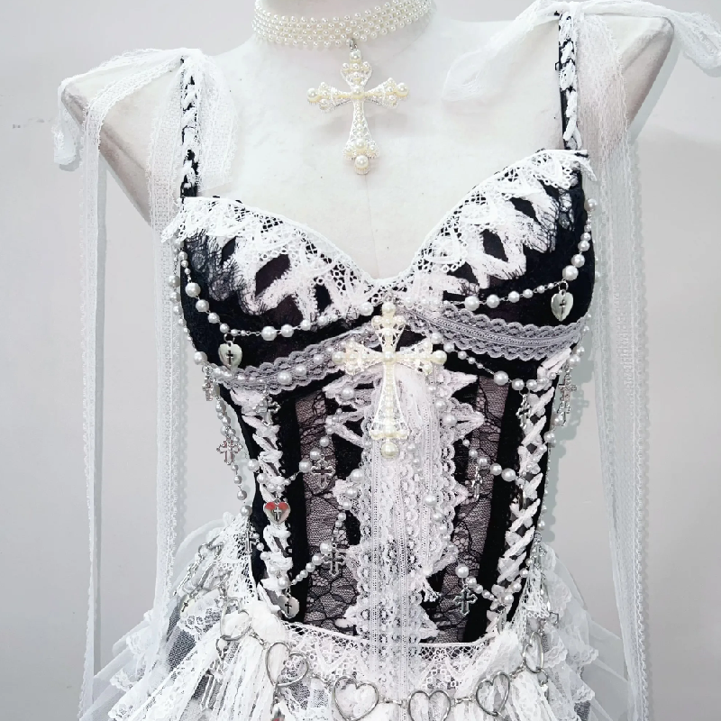 Victorian Gothic Maid Sweetheart Lace Corset Mini Dress - Spooky Season & Party Ready