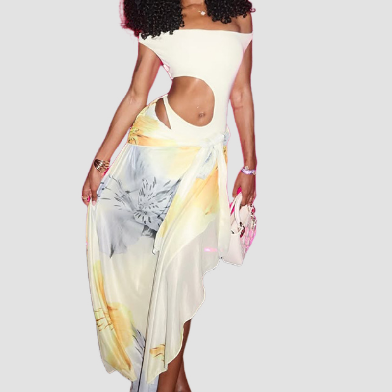 Chic Off-Shoulder Floral Cut-Out Maxi Dress | Elegant Resort & Fall Getaway Wear