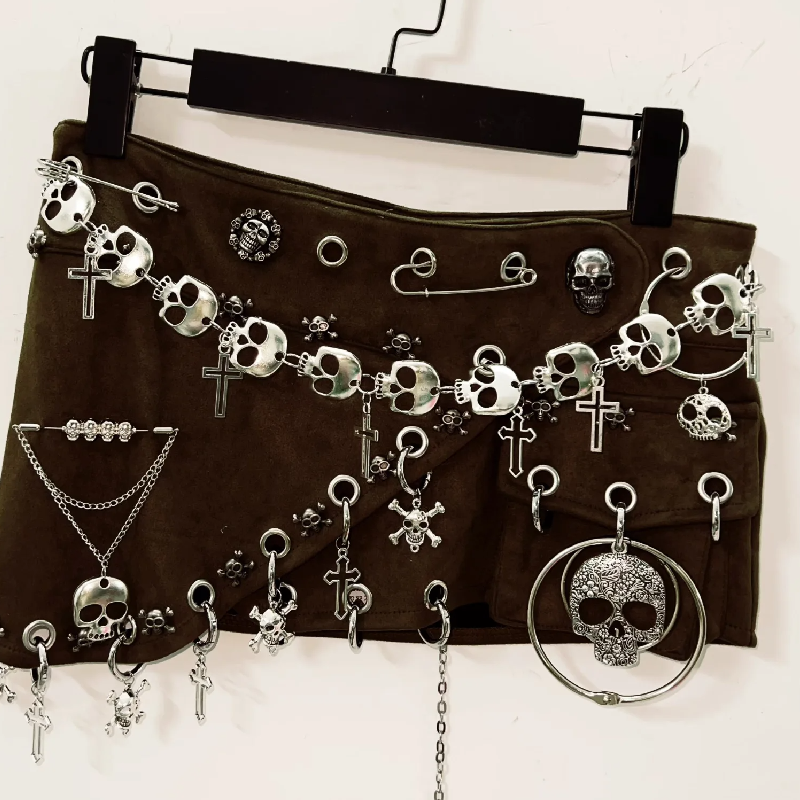 Gothic Skull Chain Mini Skirt | Edgy Halloween & Fall Alt-Fashion for Women