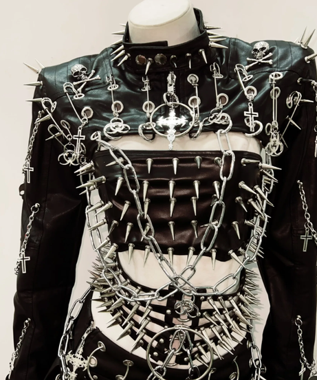 Unleash Your Inner Vixen: Extreme Spiked & Chained Gothic Punk PU Leather Set - Perfect for Halloween & Fall Festivals