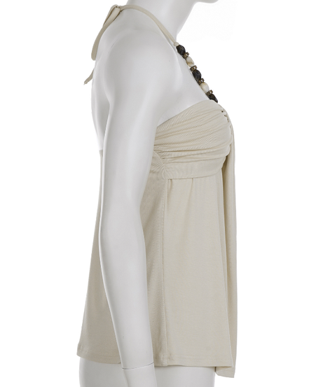 Effortless Boho Chic Halter Top for Women - Beaded Tie Neck & Ruched Comfort