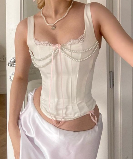 Coquette Pearl & Lace Satin Corset Top - Your Fall Party & Date Night Essential
