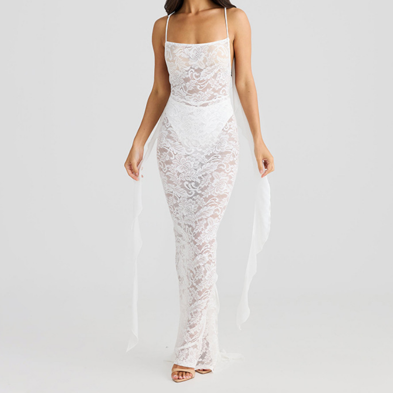 Enchanting Whisper Black Sheer Lace Maxi Gown with Ethereal Ruffle Straps – Your Fall & Halloween Statement Piece