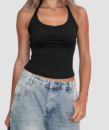 Chic Sage Green Ribbed Halter Top – U-Neck Tank for Effortless Fall Layering & Style