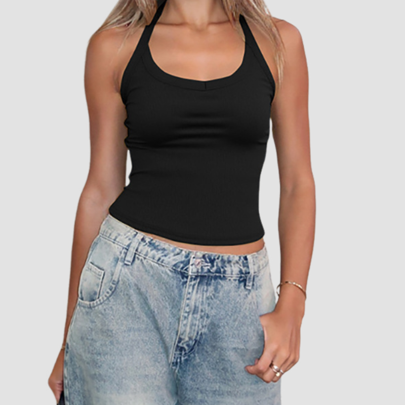 Chic Sage Green Ribbed Halter Top – U-Neck Tank for Effortless Fall Layering & Style