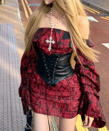 Off shoulder drawstring long sleeve corset mini dress