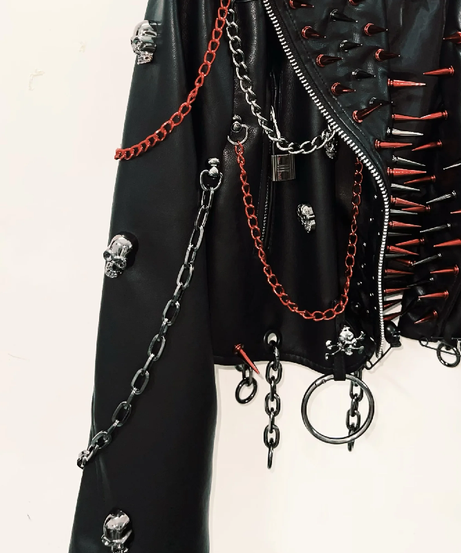 Unleash Your Edge: Women's Spiked & Chained Skull PU Leather Jacket - Halloween & Fall Goth Punk Statement