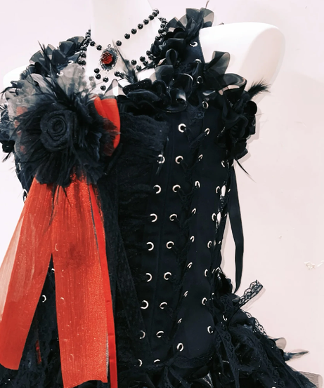 Enchanting Gothic Glamour Mini Dress | Lace-Up, Red Bow & Ruffles – Perfect for Halloween & Fall Events