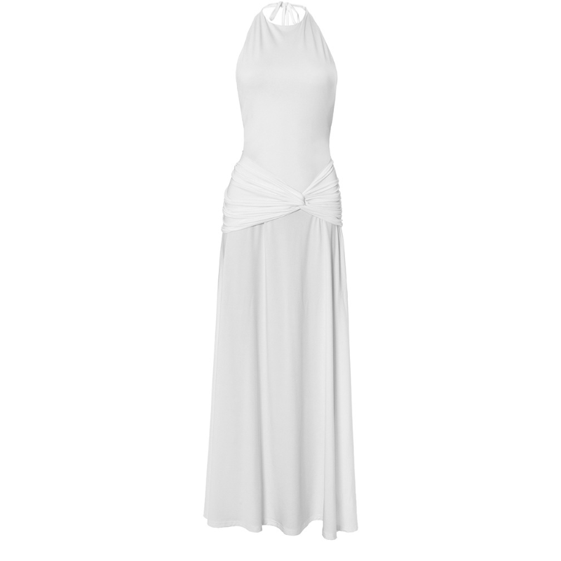 Elegant White Halter Twist-Front Maxi Dress - Resort Getaway & Holiday Soirée Chic