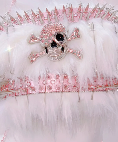 Pink Spiked Skull Fluffy Rave Set - Halloween & Y2K Party Queen Two-Piece