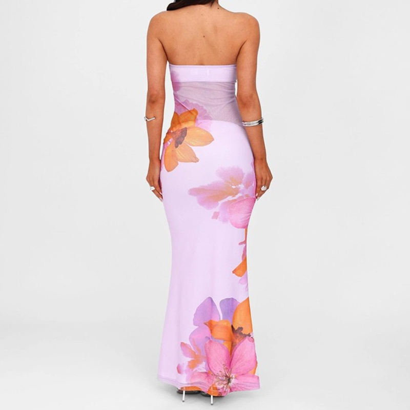 Vibrant Tropics Strapless Mesh Maxi Dress - Your Chic Fall Vacation & Resort Escape