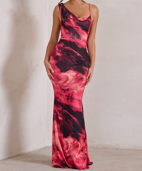 Vibrant Abstract Cowl Neck Maxi Dress - Your Go-To for Fall & Holiday Parties