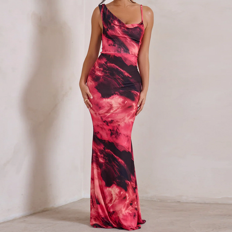Vibrant Abstract Cowl Neck Maxi Dress - Your Go-To for Fall & Holiday Parties
