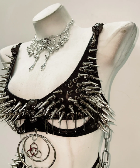 Unleash Your Dark Siren: Spiked & Chained Gothic Lingerie Set - Halloween & Festival Ready