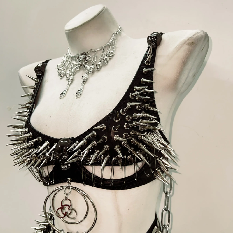 Unleash Your Dark Siren: Spiked & Chained Gothic Lingerie Set - Halloween & Festival Ready