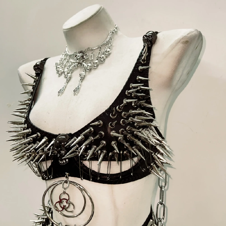Unleash Your Dark Siren: Spiked & Chained Gothic Lingerie Set - Halloween & Festival Ready