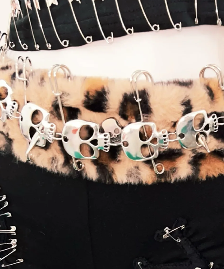 Rebel Heart Leopard & Skull Safety Pin Halter Top & Shorts Set - Ultimate Halloween & Festival Outfit