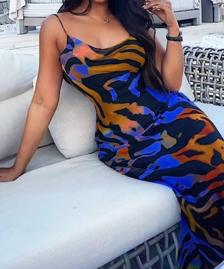 Vibrant 'Autumn Bloom' Abstract Cowl Neck Maxi Dress - Resort & Evening Chic