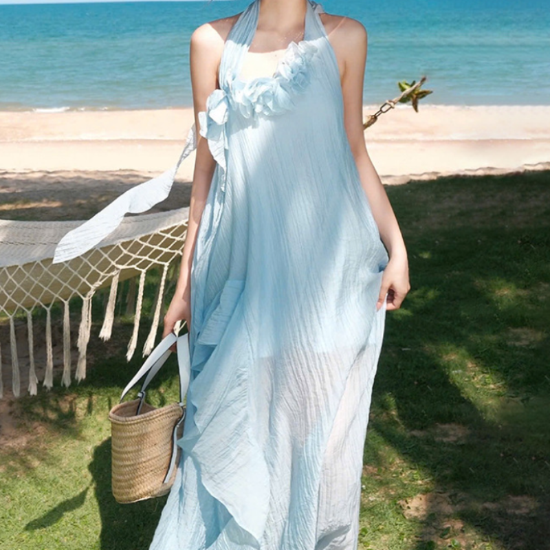 Dreamy Halter Ruffle Maxi Dress | Your Essential Resort & Warm Getaway Style