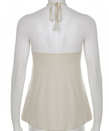 Effortless Boho Chic Halter Top for Women - Beaded Tie Neck & Ruched Comfort