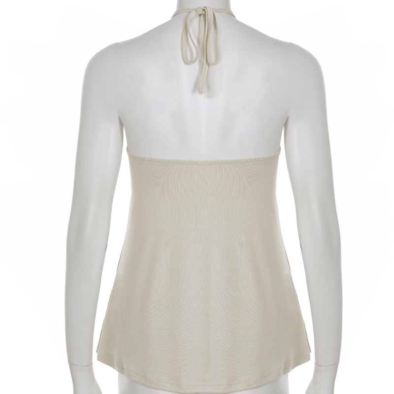 Effortless Boho Chic Halter Top for Women - Beaded Tie Neck & Ruched Comfort