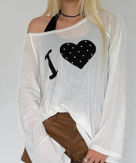 Fall Ready 'I ❤️ Stars' Sheer Oversized Long Sleeve Top - Comfy Chic