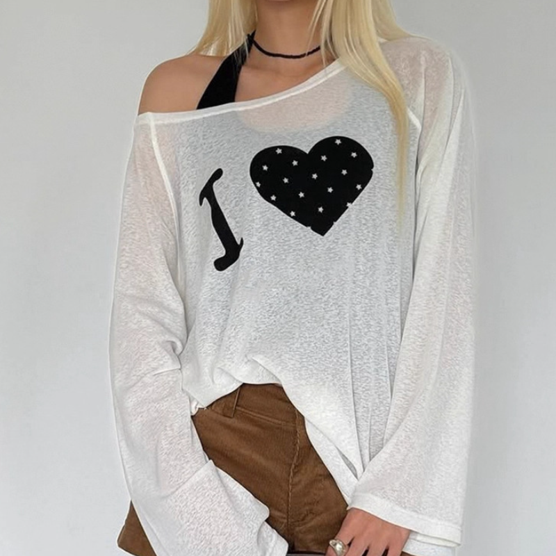 Fall Ready 'I ❤️ Stars' Sheer Oversized Long Sleeve Top - Comfy Chic