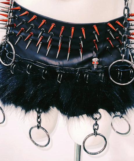 Unleash Your Inner Rebel: Spiked Skull & Chain Harness Top - Gothic Rave Festival Bralette for Halloween