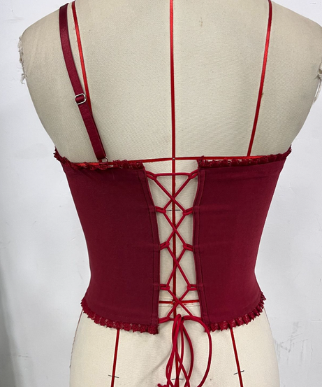 Enchanting Wine Red Floral Corset Top with Delicate Lace & 3D Appliques - Fall & Holiday Ready