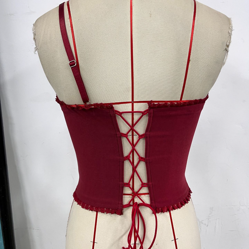 Enchanting Wine Red Floral Corset Top with Delicate Lace & 3D Appliques - Fall & Holiday Ready