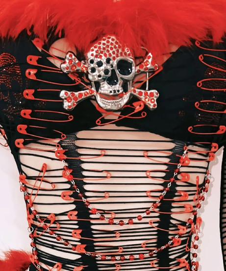 Ignite the Night: Red & Black Skull Faux Fur Cut-Out Mini Dress - Ultimate Halloween & Rave Statement