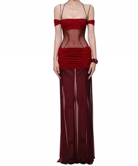 Glamorous Merlot Illusion Maxi Dress – Slay Your Holiday Parties & Fall Evenings with High-Slit Allure