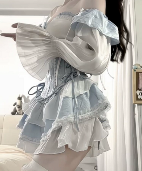 Autumn Enchantress Corset Mini Dress | Off-Shoulder Ruffle & Bow | Fairycore Dream