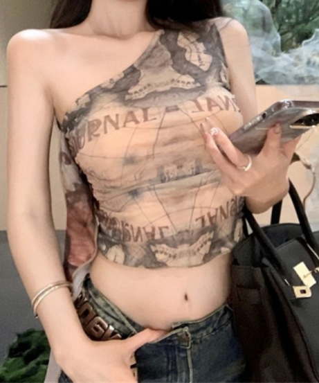 Edgy Journal Print One-Shoulder Crop Top - Your Fall Fashion Statement