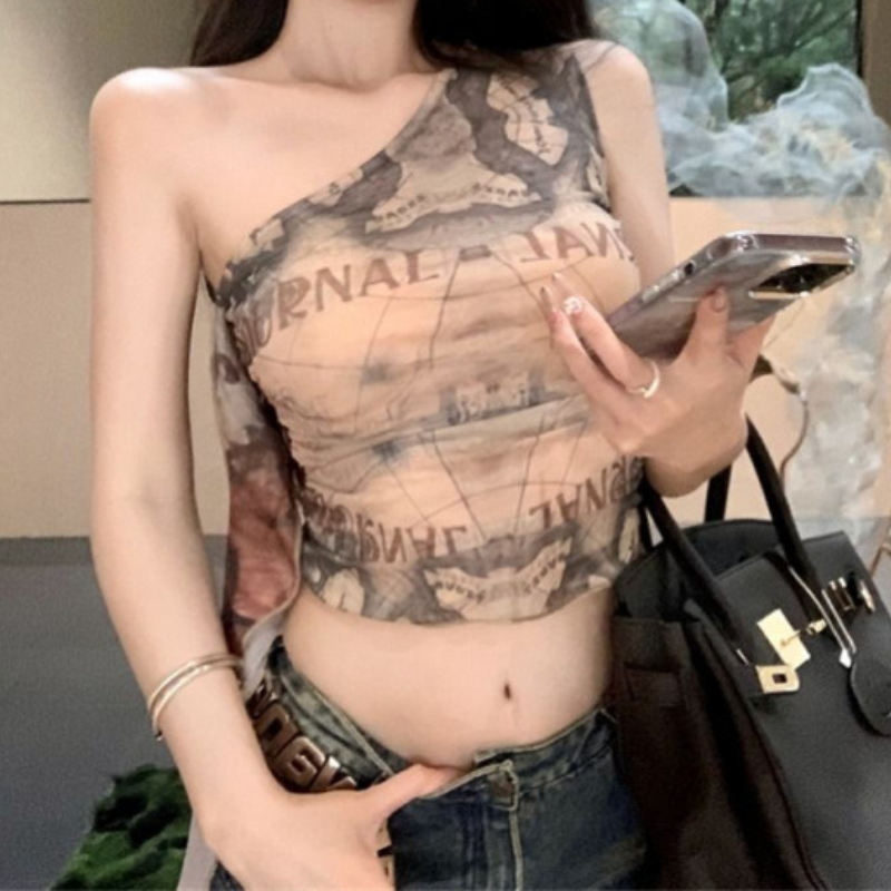 Edgy Journal Print One-Shoulder Crop Top - Your Fall Fashion Statement
