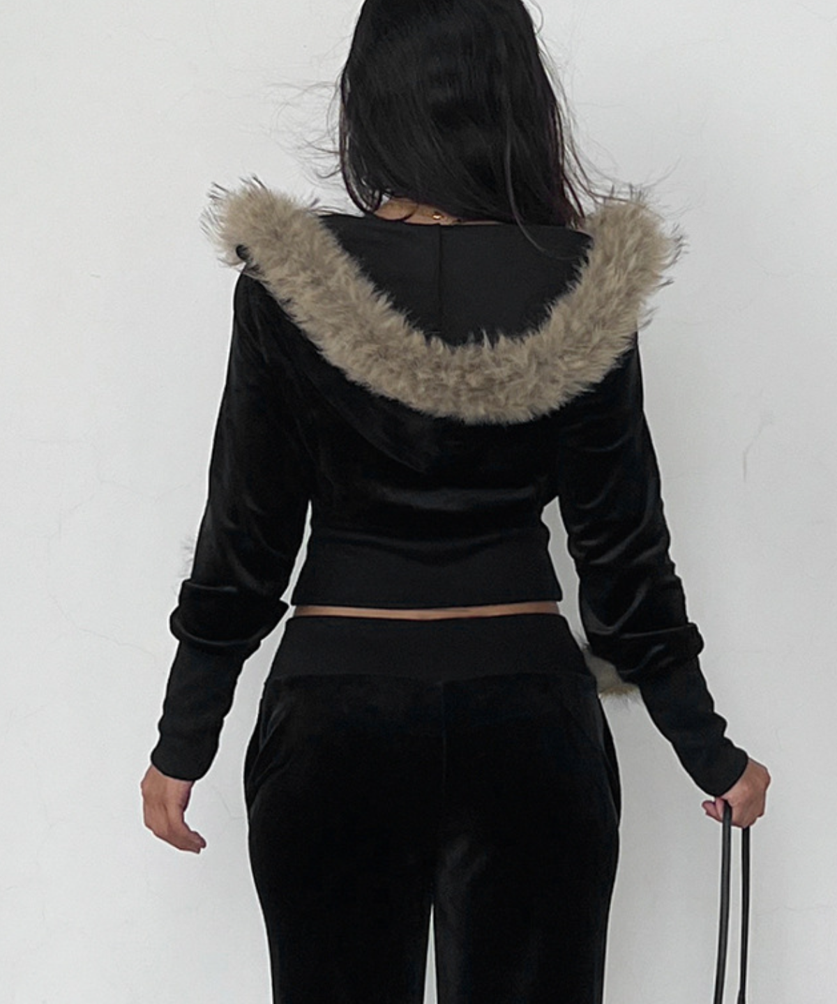 Velvet Luxe Faux Fur Trim Cropped Zip-Up Hoodie - Cozy Fall & Winter Chic
