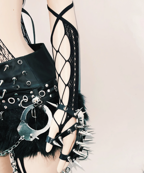 Rebel Edge Spiked Skull Fishnet Halter Top | Ultimate Halloween, Rave & Festival Clubwear