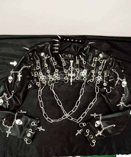 Unleash Your Inner Vixen: Extreme Spiked & Chained Gothic Punk PU Leather Set - Perfect for Halloween & Fall Festivals