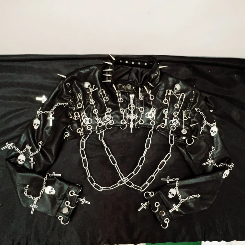 Unleash Your Inner Vixen: Extreme Spiked & Chained Gothic Punk PU Leather Set - Perfect for Halloween & Fall Festivals