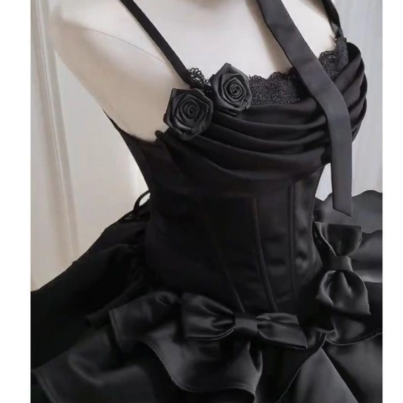 Gothic Charm Black Corset Ruffle Mini Dress - Your Perfect Halloween & Holiday Party Statement
