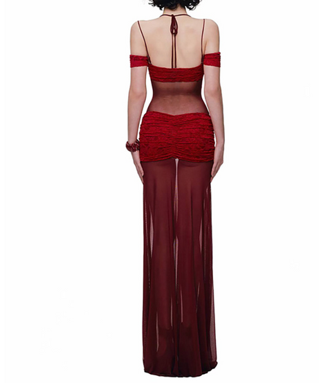 Glamorous Merlot Illusion Maxi Dress – Slay Your Holiday Parties & Fall Evenings with High-Slit Allure