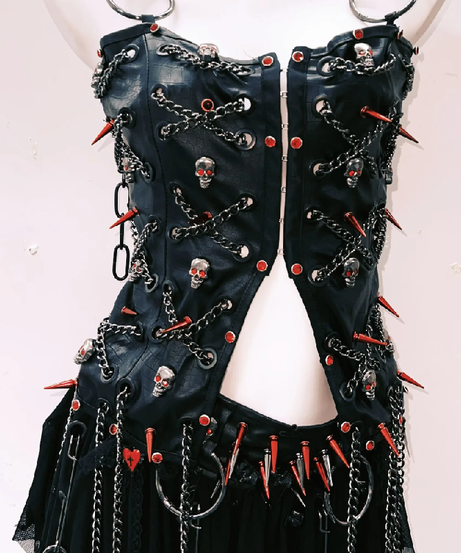 Gothic Punk Spiked Skull Chain Corset & Mini Skirt Set - Unleash Your Halloween & Festival Spirit