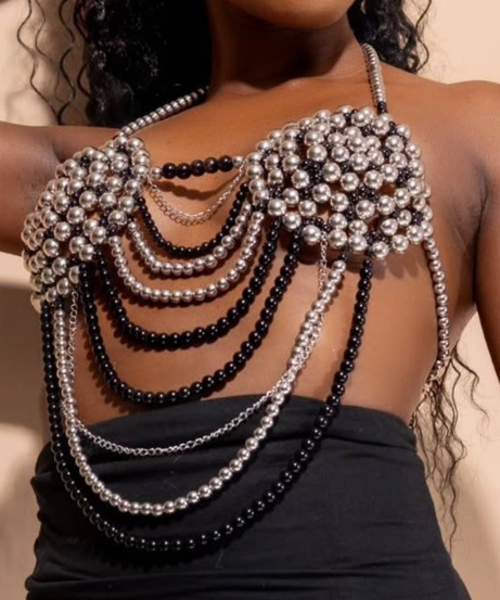 Goddess Glam Beaded Halter Top | Dazzling Backless Body Chain for Halloween & Holiday Parties