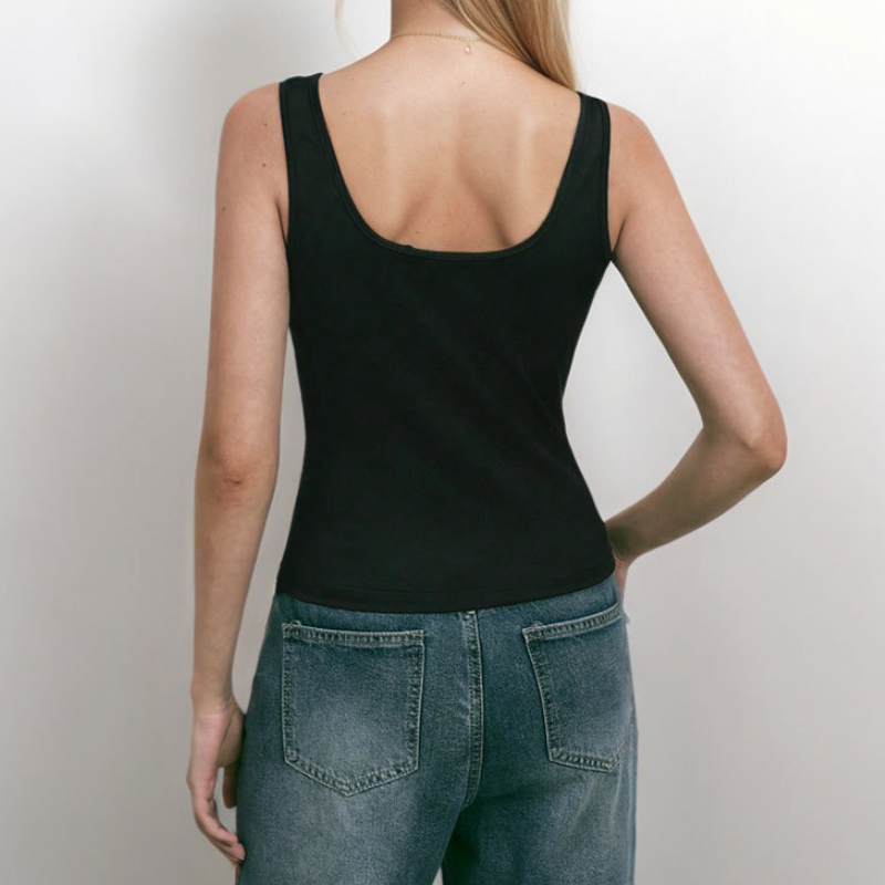 Chic Black Asymmetrical Cutout Tank Top with Gold-Tone Buckle - Perfect for Fall Outfits
