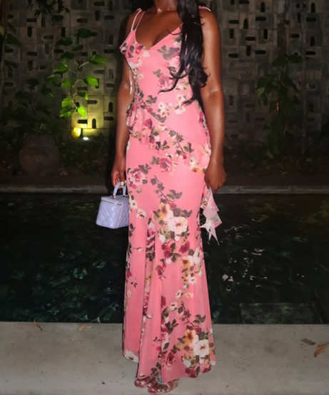 Radiant Peach Floral Ruffle Maxi Dress – Your Chic Fall Getaway & Holiday Event Essential