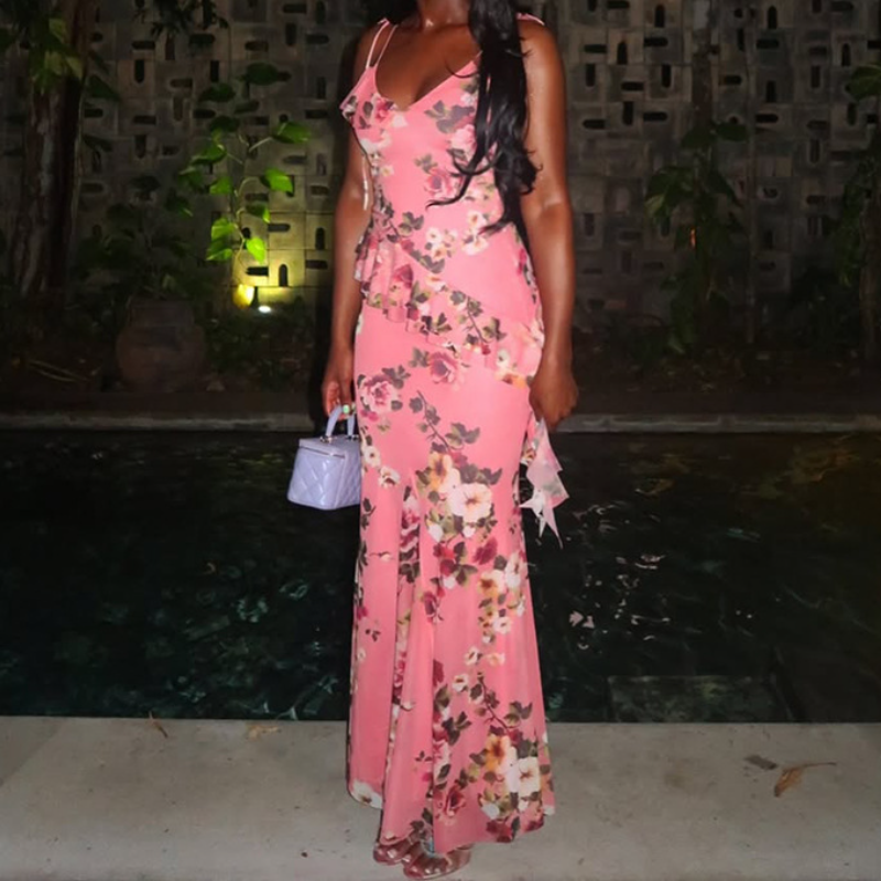 Radiant Peach Floral Ruffle Maxi Dress – Your Chic Fall Getaway & Holiday Event Essential