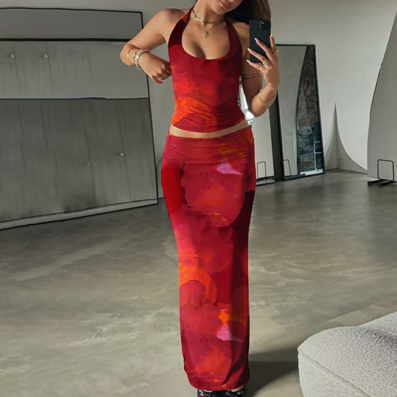 The Enchanting Orchid Halter Maxi Set - Glamorous Fall & Holiday Event Wear