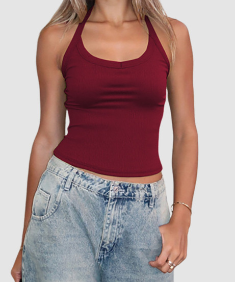 Chic Sage Green Ribbed Halter Top – U-Neck Tank for Effortless Fall Layering & Style