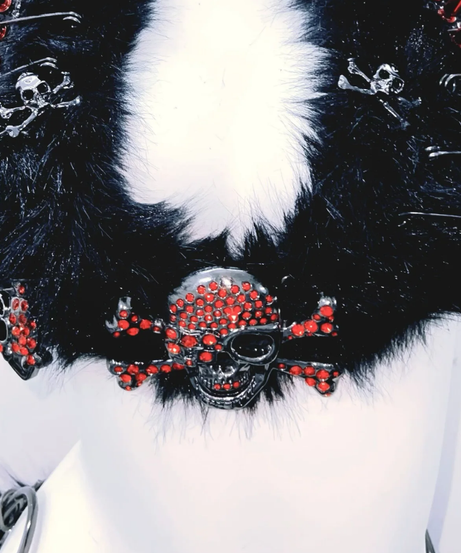 Fierce Spiked Skull Faux Fur Rave Set: Halter Crop Top & Mini Skirt - Halloween & Festival Ready!